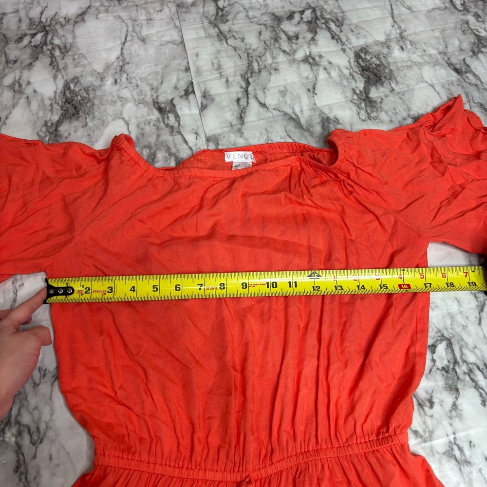 VENUS Y2K 2000s orange drawstring romper swimsuit coverup small ruffle sleeve - Picture 6 of 9